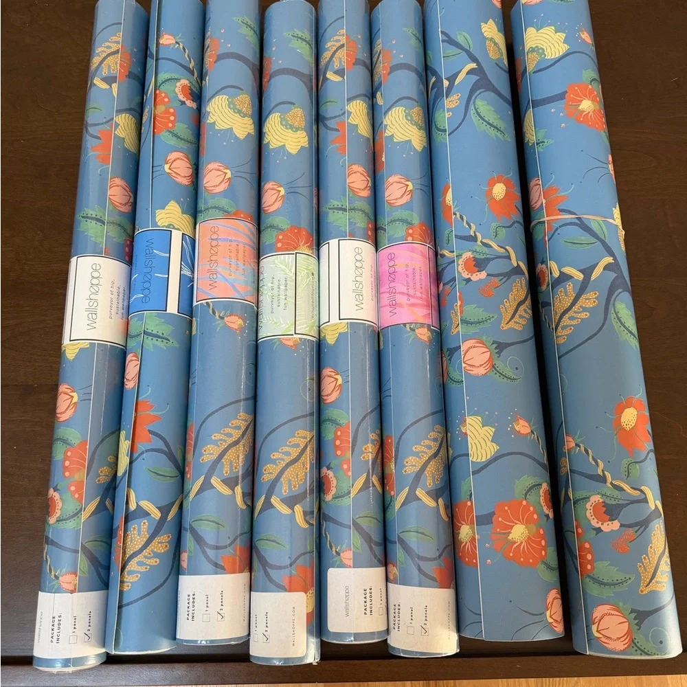 Wallshoppe Blue Floral Wallpaper Rolls 8 available